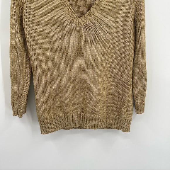 Lauren Ralph Lauren Women's Size Large Gold Metallic Sparkle Stretch Sweater - Picture 3 of 10